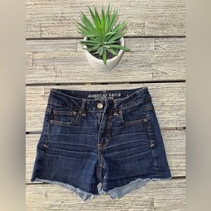 American Eagle Outfitters Women's Dark Blue Frayed Denim Shorts, Sz 4